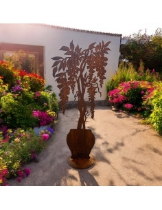 Start Metallfigur Glyzinie - Blauregen m Topf auf Platte 93 cm hoch 
Höhe 93 cm
Der Blauregen oder auch Glyzine genannt ist e 2