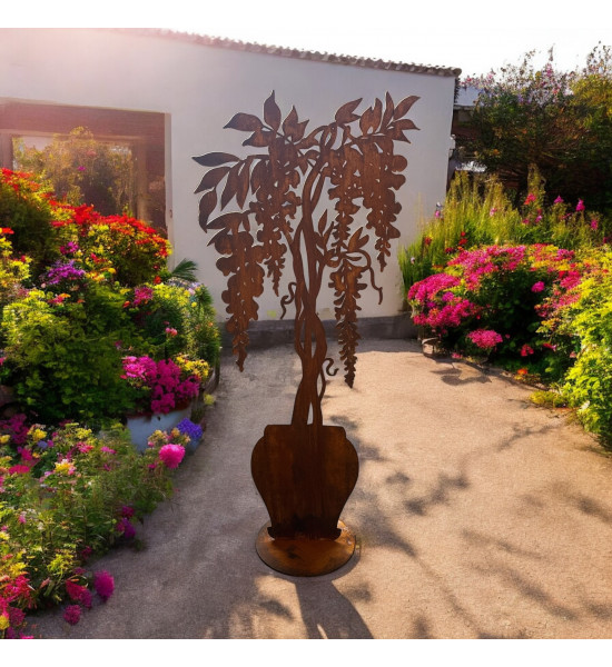 Silhuette Glyzinie - Blauregen im Topf auf Platte 93 cm hoch 
Höhe 93 cm
Der Blauregen oder auch Glyzine genannt ist e