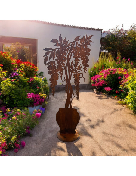 Silhuette Glyzinie - Blauregen im Topf auf Platte 93 cm hoch 
Höhe 93 cm
Der Blauregen oder auch Glyzine genannt ist e