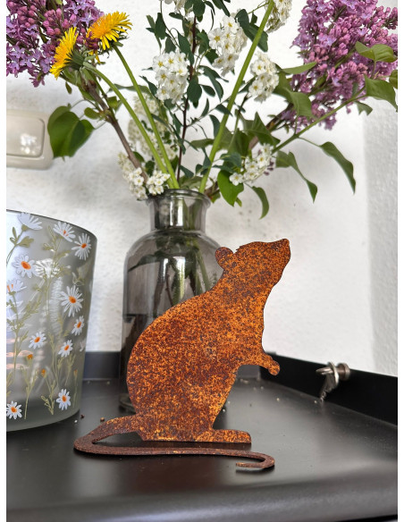 Kleine Deko Maus aus Metall -  mit gebogenem Schwanz