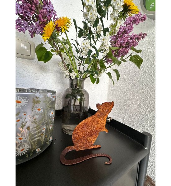 Kleine Deko Maus aus Metall -  mit gebogenem...