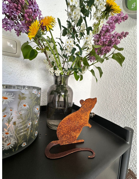 Kleine Deko Maus aus Metall -  mit gebogenem Schwanz