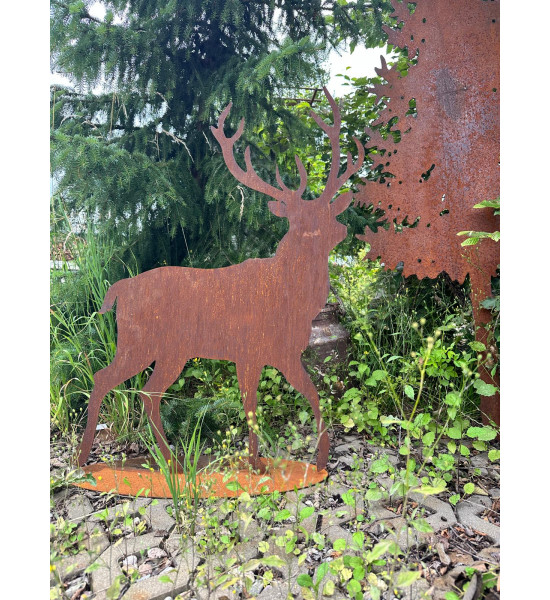 Hirsche, Wildtiere und Waldbewohner Laufender Deko Hirsch Metall - Höhe 105 cm 
Laufender Deko Hirsch auf einer Standplatte
Hö