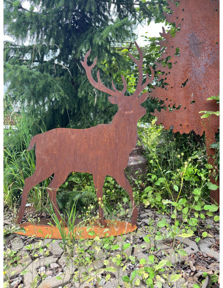 Hirsche, Wildtiere und Waldbewohner Laufender Deko Hirsch Metall - Höhe 105 cm 
Laufender Deko Hirsch auf einer Standplatte
Hö