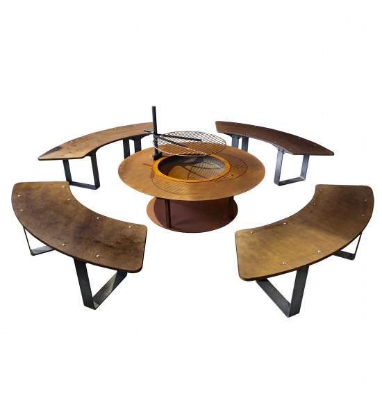 Grillstellen + große Gartengrills Gebogene Gartenbank - 150 cm Breit - 1 Stk - für Circle Feuerstelle - ohne Holzablage 1 STK!
