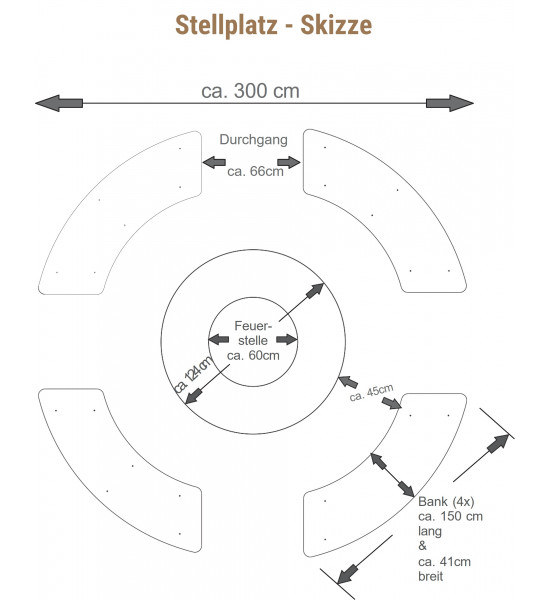 Grillstellen + große Gartengrills Gebogene Gartenbank - 150 cm Breit - 1 Stk - für Circle Feuerstelle - ohne Holzablage 1 STK!
