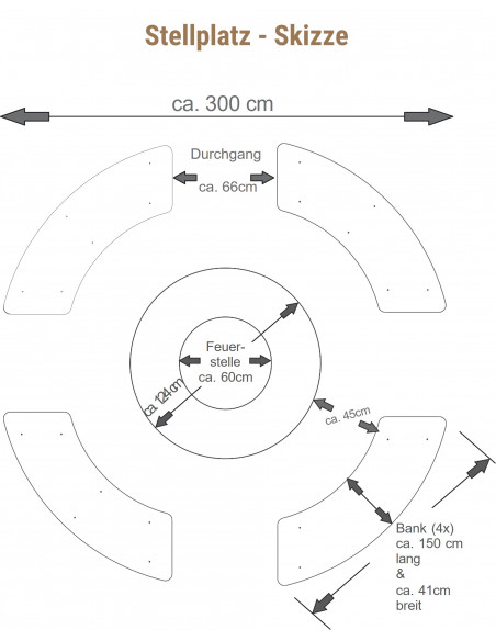 Grillstellen + große Gartengrills Gebogene Gartenbank - 150 cm Breit - 1 Stk - für Circle Feuerstelle - ohne Holzablage 1 STK!
