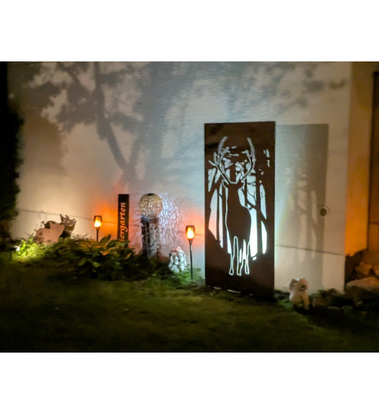 Sichtschutzwände und Paravents Sichtschutzwand mit Hirsch Motiv - Trennwand Höhe 180 cm Metall Trennwand mit Hirsch - Wald Motiv