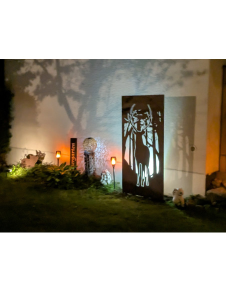 Sichtschutzwände und Paravents Sichtschutzwand mit Hirsch Motiv - Trennwand Höhe 180 cm Metall Trennwand mit Hirsch - Wald Motiv