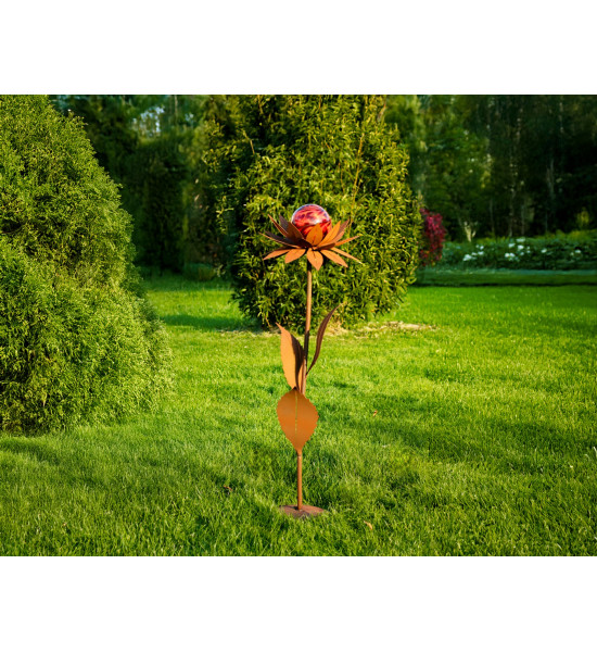 Start Glasblume - Maya - rote Kugel - mit gratis Solar ie Glasblumen werden mit einer abnehmbaren Glaskugel oder einer Edelstahl