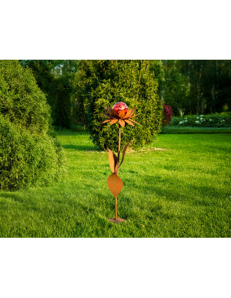 Start Glasblume - Maya - rote Kugel - mit gratis Solar ie Glasblumen werden mit einer abnehmbaren Glaskugel oder einer Edelstahl