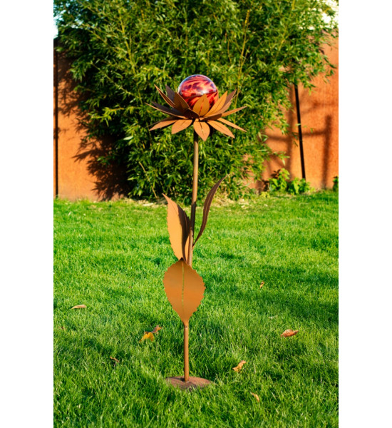 Start Glasblume - Maya - rote Kugel - mit gratis Solar ie Glasblumen werden mit einer abnehmbaren Glaskugel oder einer Edelstahl