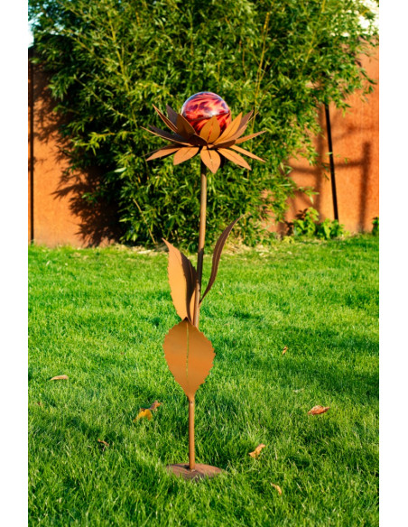 Start Glasblume - Maya - rote Kugel - mit gratis Solar ie Glasblumen werden mit einer abnehmbaren Glaskugel oder einer Edelstahl