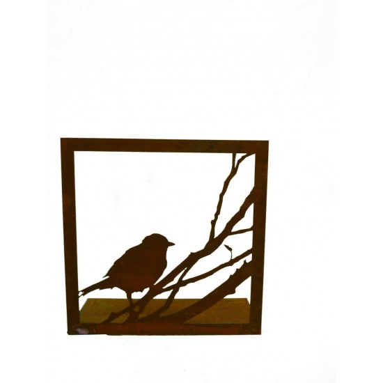 Edelrost Vogelbild 23 x 23 cm auf Platte