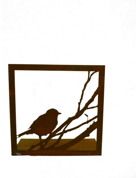 Edelrost Vogelbild 23 x 23 cm auf Platte