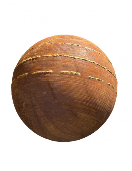 40 cm Kugeln Geschlossene Deko Kugel mit unregelmäßigen Goldstreifen - Ø 40 cm - Gartenkugel Edelrost Kugel aus Metall geschloss