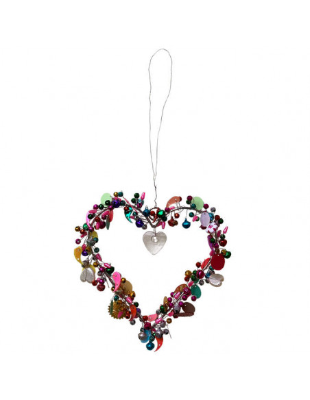 Herzige Dinge - Edelrost Dekoherzen Metall Draht Herz mit Perlen rosé-pink  14 x 14 cm 
mit rosa und pinken Perlen verziertes D