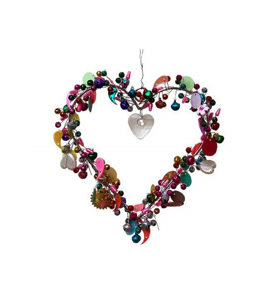 Herzige Dinge - Edelrost Dekoherzen Metall Draht Herz mit Perlen rosé-pink  14 x 14 cm 
mit rosa und pinken Perlen verziertes D