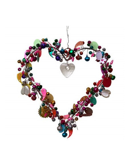 Herzige Dinge - Edelrost Dekoherzen Metall Draht Herz mit Perlen rosé-pink  14 x 14 cm 
mit rosa und pinken Perlen verziertes D