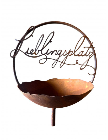 Start Vogelbad "Lieblingsplatz"  in Ring d 30 cm mit Schale Hülse für 12mm Stab 
Ø 30 cm
unten mit Hülse für 12 mm Eisenstange