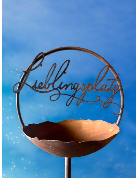 Start Vogelbad "Lieblingsplatz"  in Ring d 30 cm mit Schale Hülse für 12mm Stab 
Ø 30 cm
unten mit Hülse für 12 mm Eisenstange