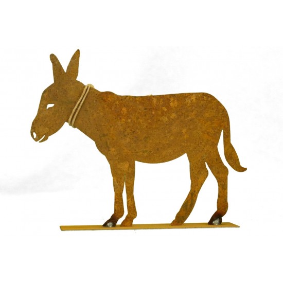 Edelrost Esel mit Strick 25 x 20 cm auf Platte