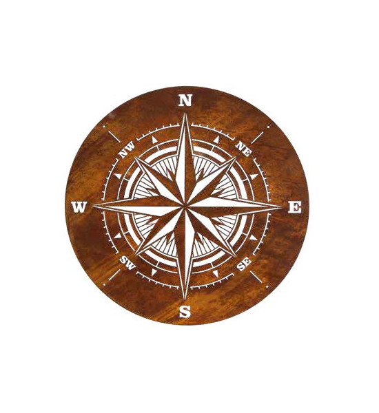 Maritime Deko Rosa dei venti - Windrose als Flaches rundes Ornament Ø 70 cm mit 4 Löchern zum Aufhängen oder Anschrauben 
Ø 70 