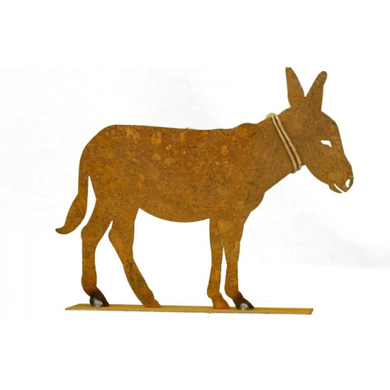Edelrost Esel mit Strick 25 x 20 cm auf Platte