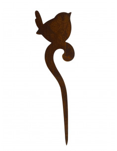Vogel Deko kleiner Deko Vogel auf Curl sitzend 43 cm hoch 
Gartenstecker mit Vögelchen auf einem geschwungen Ornament Curl
30
