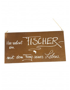 rostige Spruchtafeln Hier wohnt ein Fischer mit dem Fang seines Lebens - Rostschild mit Spruch - 25x50 cm Blechschild mit Spruch