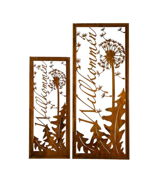 Skulpturen - Rostsäulen und Stelen Pusteblumen Stele Willkommen - Höhe 135 cm - Breite 55 cm 
Höhe 135 cm
Breite 55 cm
Befest