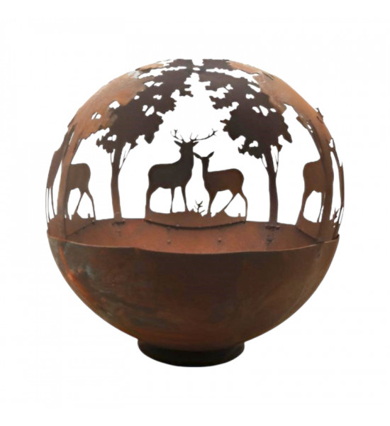 Feuerschalen und Feuerkörbe Deko Feuerkugel - groß - mit Hirsch und Waldszene - Höhe 42 cm 
Höhe 42 cm
Ø Kugel 40 cm
