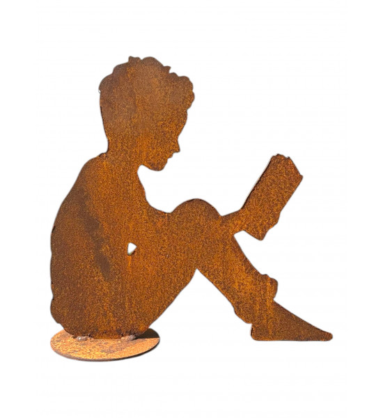 Figure Lesender Junge auf Platte - Höhe 41 cm 
Höhe 41 cm
Breite 41cm
auf Platte
3 mm Stahl