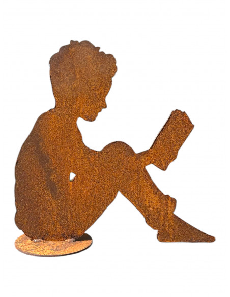 Figure Lesender Junge auf Platte - Höhe 41 cm 
Höhe 41 cm
Breite 41cm
auf Platte
3 mm Stahl