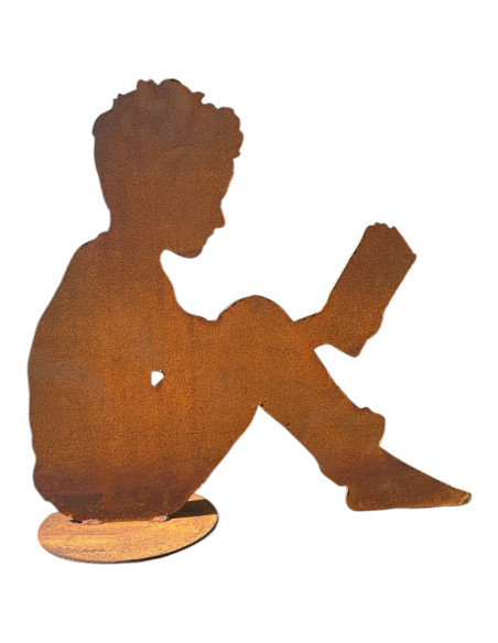 Figur Lesender Junge auf Platte - Höhe 55 cm 
Höhe 55 cm
Breite 55 cm
auf PLatte
stahl 3 mm