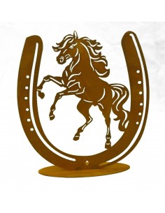 Hufeisen mit Pferd auf Platte in Edelrost