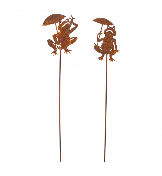 Teichdeko + Maritim Gartenstecker Frösche mit Schirm 2er Set 
2er Set Frosch mit Schirm als kleine Metall Gartenstecker
Frosch