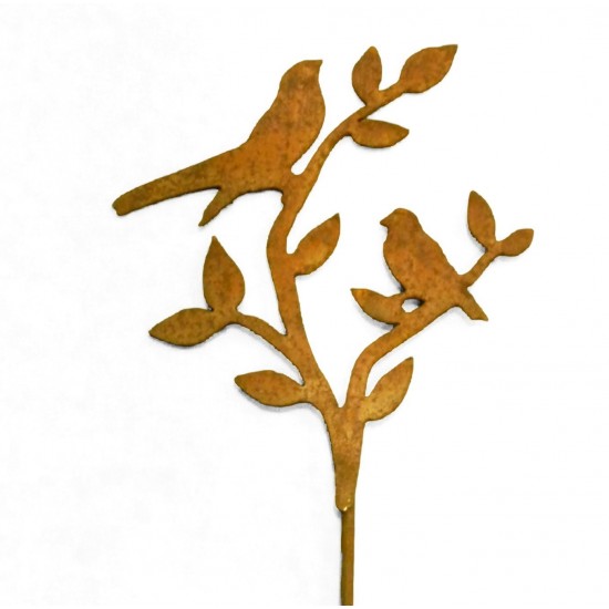 2 Vögel auf Ast - Edeltrost Stecker mit kurzem Stab Gesamthöhe 50 cm