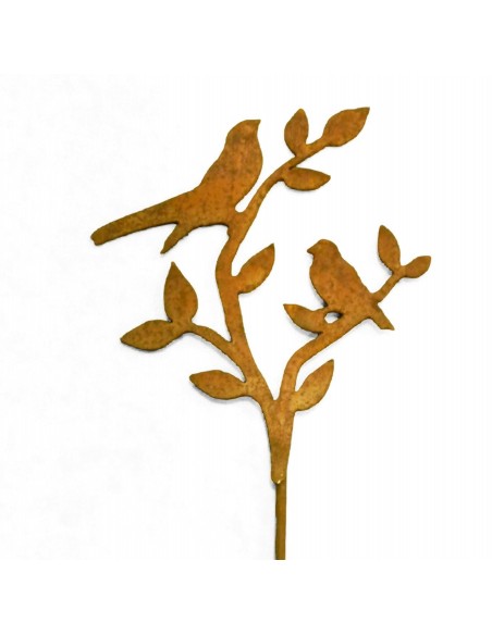 2 Vögel auf Ast - Edeltrost Stecker mit kurzem Stab Gesamthöhe 50 cm