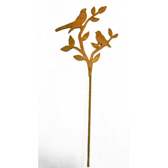 2 Vögel auf Ast - Edeltrost Stecker mit kurzem Stab Gesamthöhe 50 cm