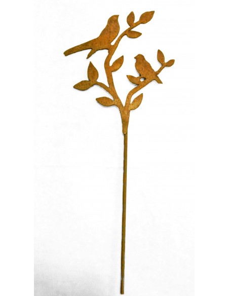2 Vögel auf Ast - Edeltrost Stecker mit kurzem Stab Gesamthöhe 50 cm
