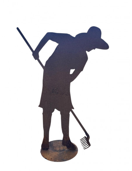 Gärtner Figur Gärtnerin Figur - Flora - mit Rechen - Höhe 130 cm mit standplatte