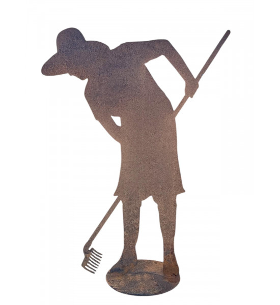 Gärtner Figur Gärtnerin Figur - Flora - mit Rechen - Höhe 130 cm mit standplatte