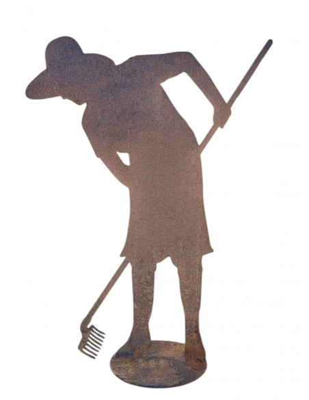 Gärtner Figur Gärtnerin Figur - Flora - mit Rechen - Höhe 130 cm mit standplatte