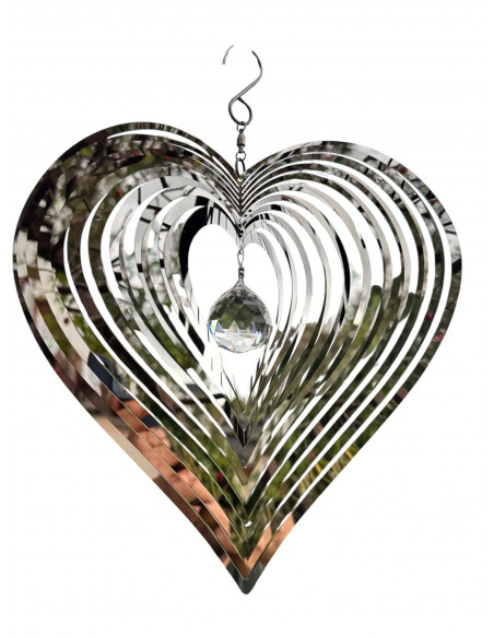 Start Edelstahl Herz als Windspiel zum Aufdrehen mit Kristall 