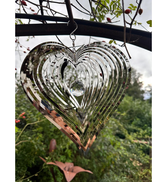 Start Edelstahl Herz als Windspiel zum Aufdrehen mit Kristall 