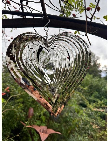 Start Edelstahl Herz als Windspiel zum Aufdrehen mit Kristall 
