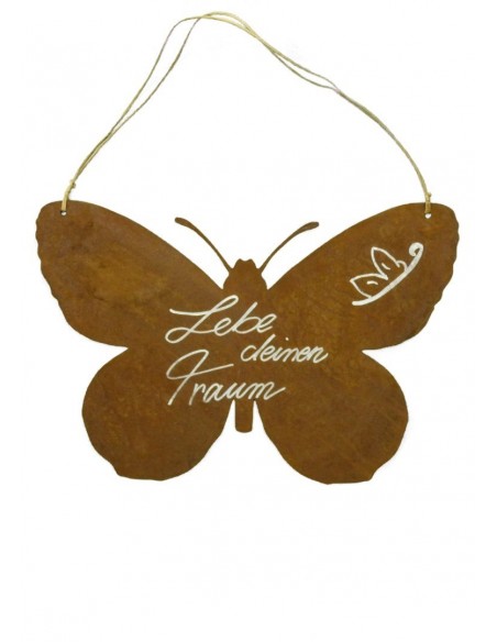 Lebe deinen Traum - Rostige Spruchtafel mit Schmetterlingsmotiv