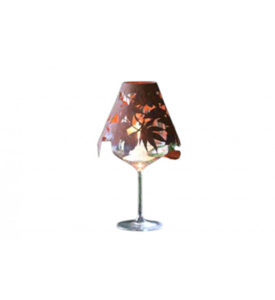 Windlichter & Laternen Weinglas Lampenschirm mit Herbstblatt Dekor unten 
kreatives Upcycling alter Weingläser mit diesem blumi