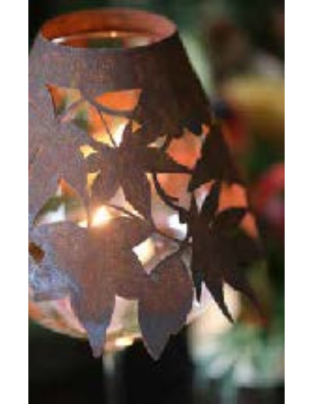 Windlichter & Laternen Weinglas Lampenschirm mit Herbstblatt Dekor unten 
kreatives Upcycling alter Weingläser mit diesem blumi